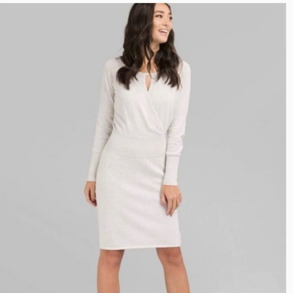 Prana Sweater Dress Keyhole Long Sleeve Oatmeal Cream Size M